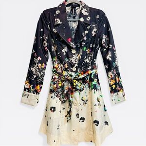 NWT Desigual Spain Primavera Floral Art Print Swing Trench Belted Rain Jacket M